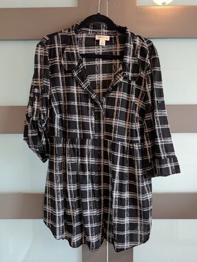 Style & Co. Black & White Plaid-Print Women's Tunic Blouse Size 2X
